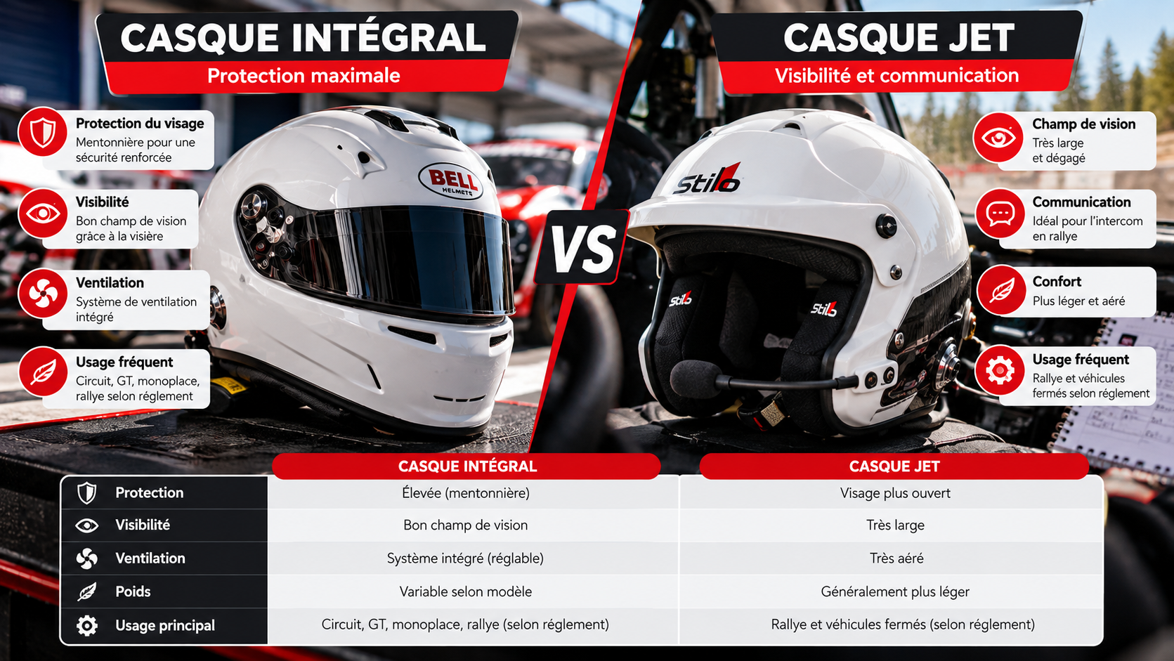 Comparatif casque intégral et casque jet automobile