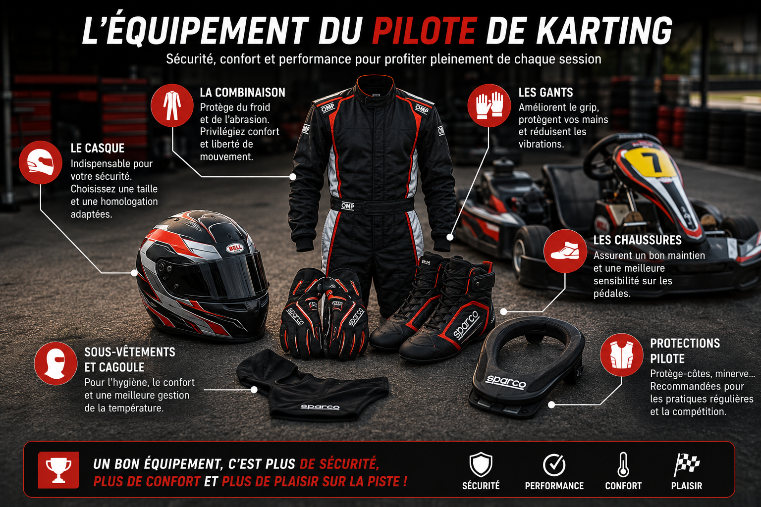 l'équipement du pilote de karting