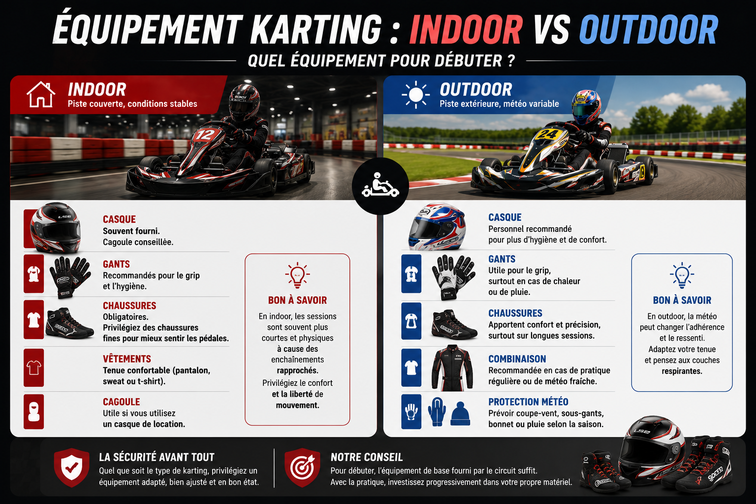 karting outdoor vs indoor equipement