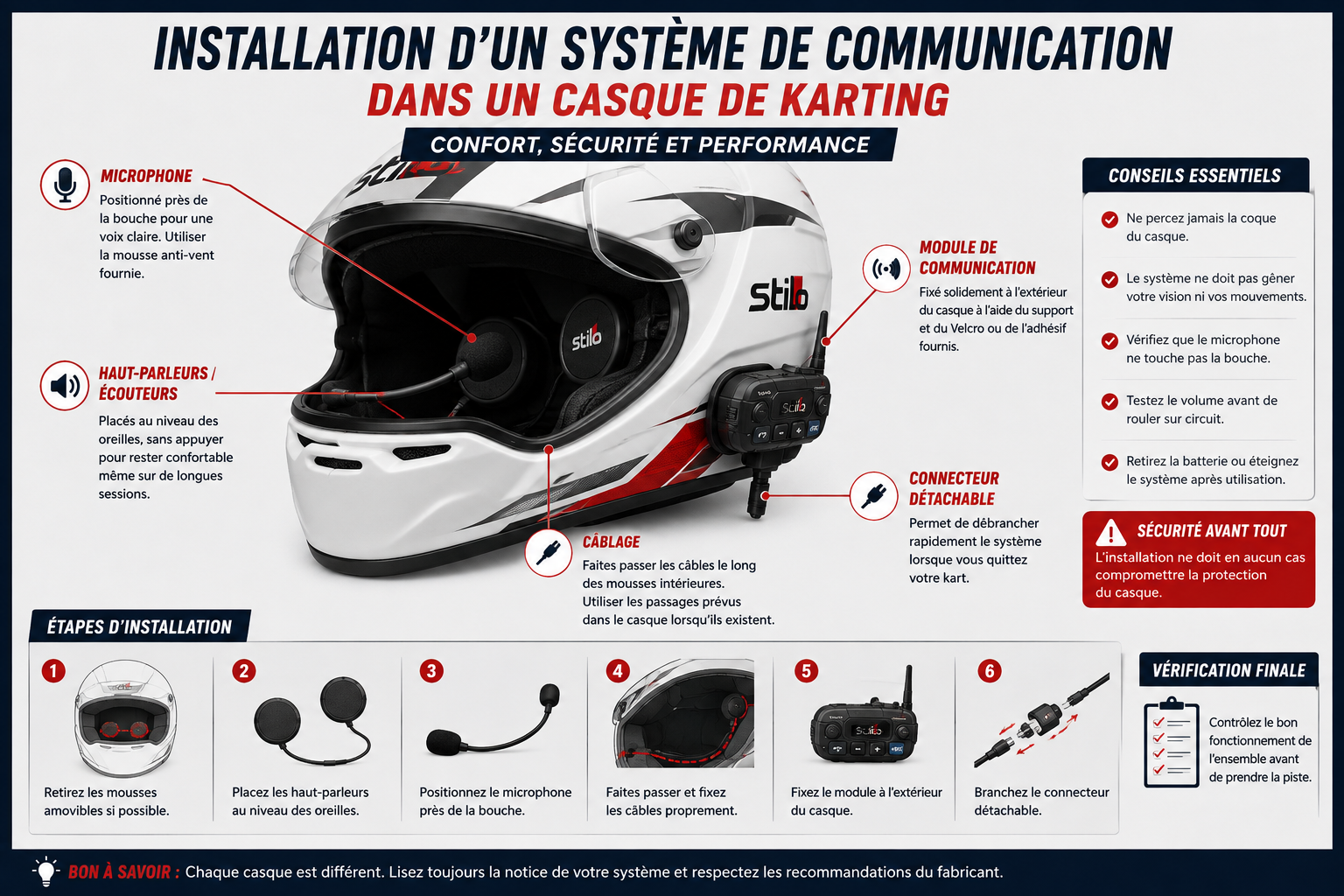 installation système de communication casque karting