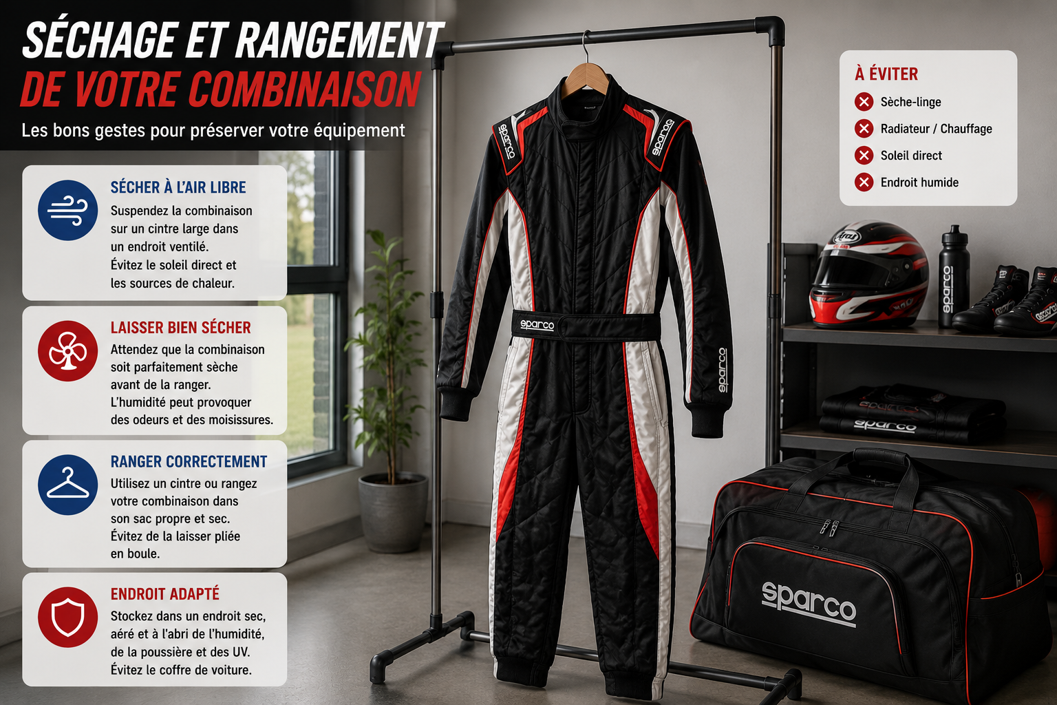 Séchage combinaison karting