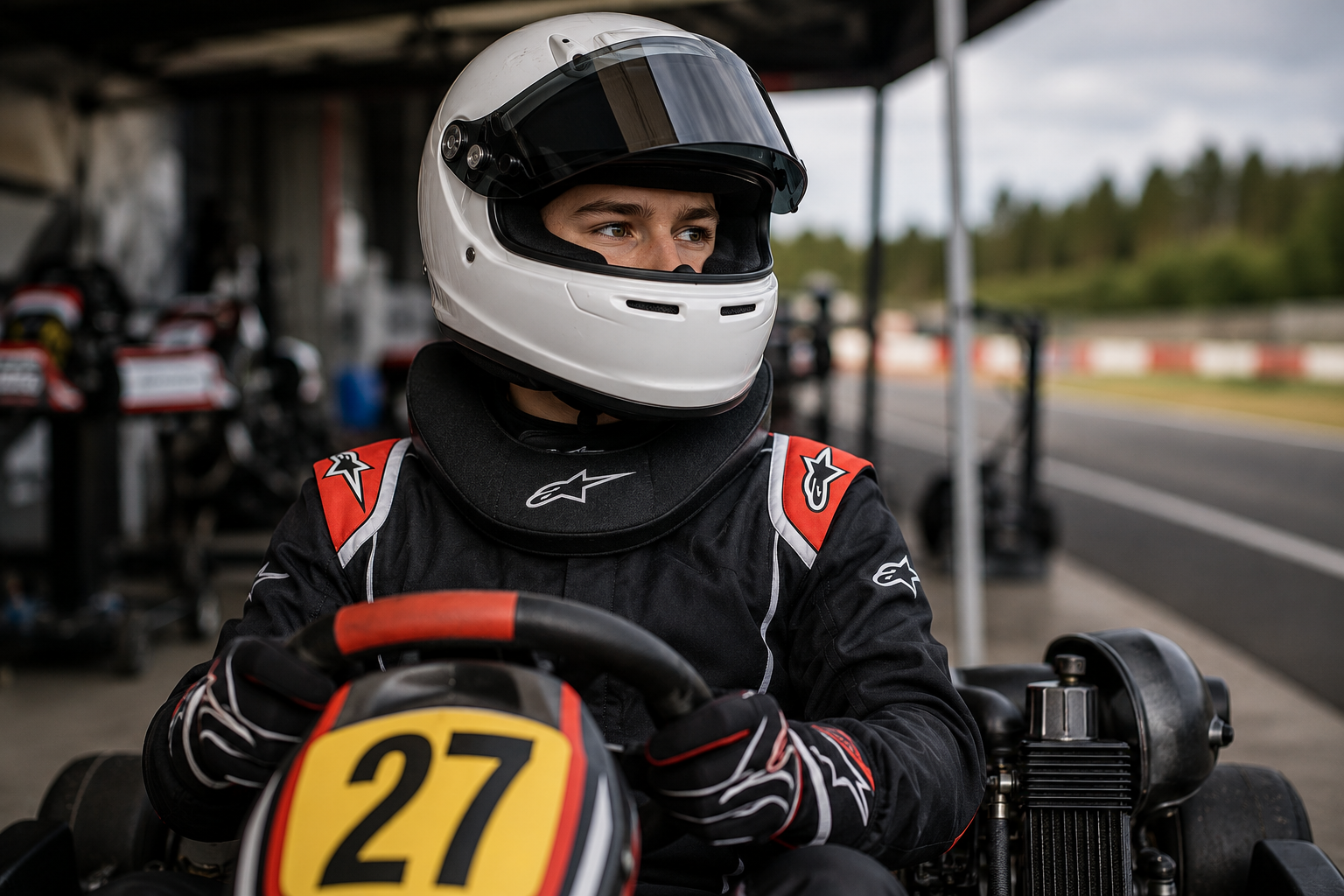 Pilote avec une minerve de karting