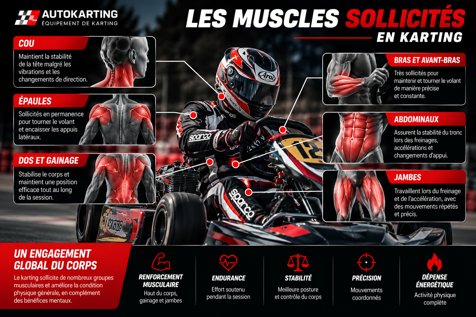 muscles solicités pendant la pratique du karting