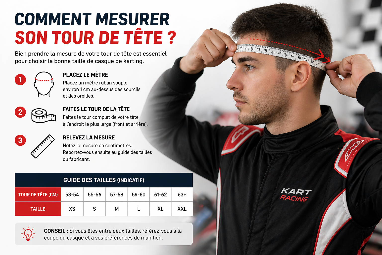 comment mesurer le tour de tete pour choisir la taille d un casque de karting