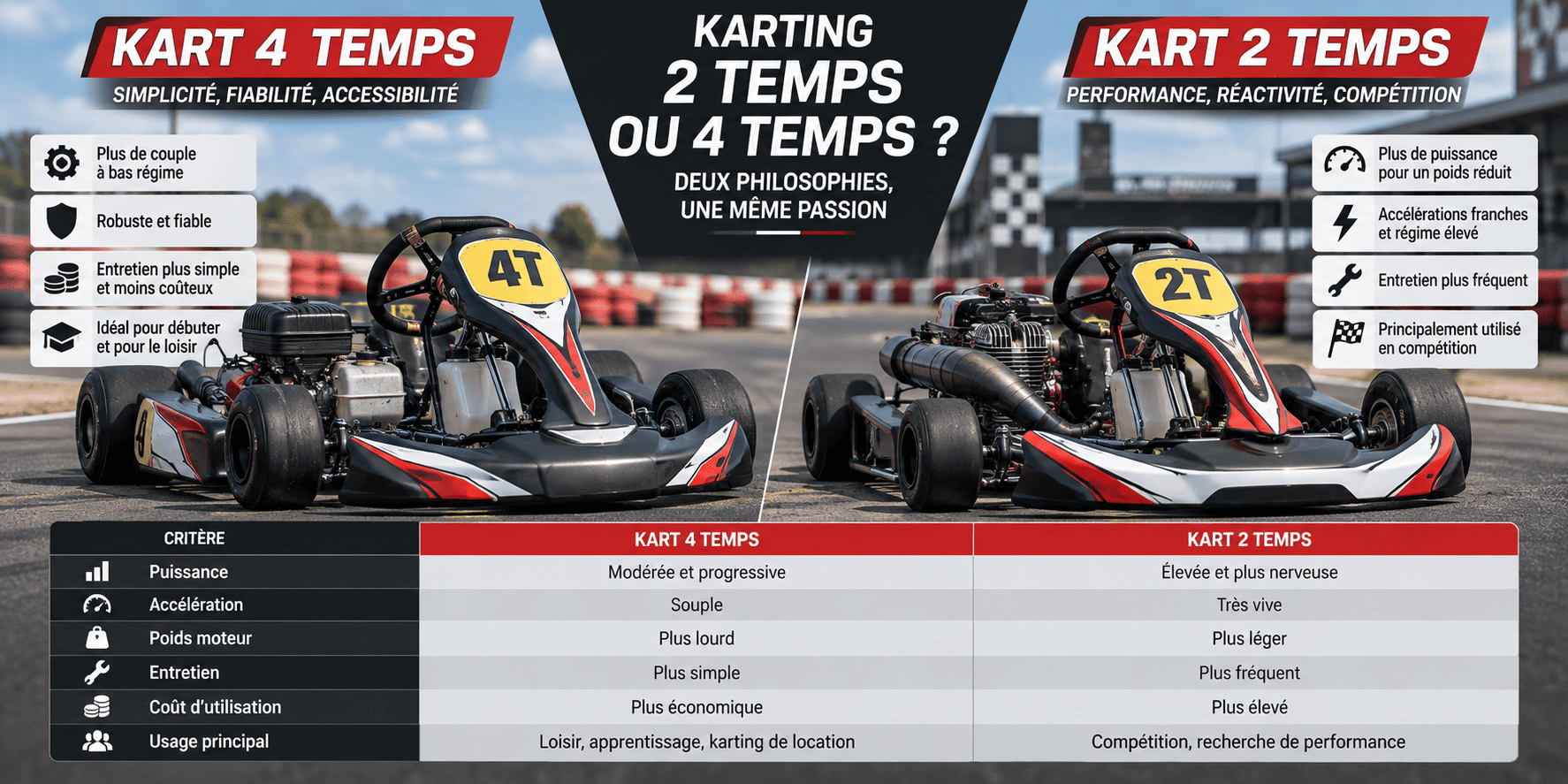 Kart 2 temps ou 4 temps : différences, avantages et lequel choisir ?